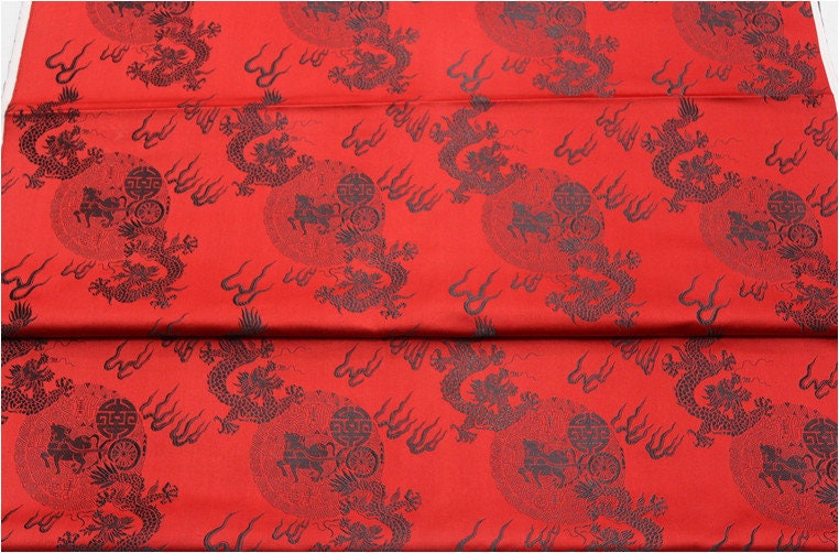 Tissu brocart de soie à motif de dragon chinois : 74 cm de large, accessoires de vêtements