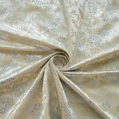 Reversible Floral Jacquard Fabric: Gold Thread Embossed Weave, 65" Wide