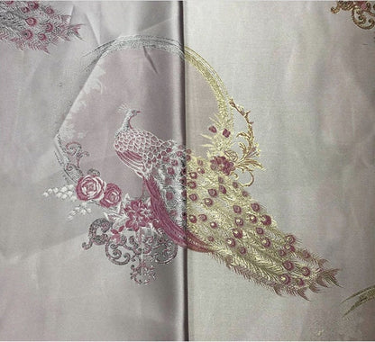Metallic Damask Satin Fabric: 3D Peacock Jacquard, 56"W