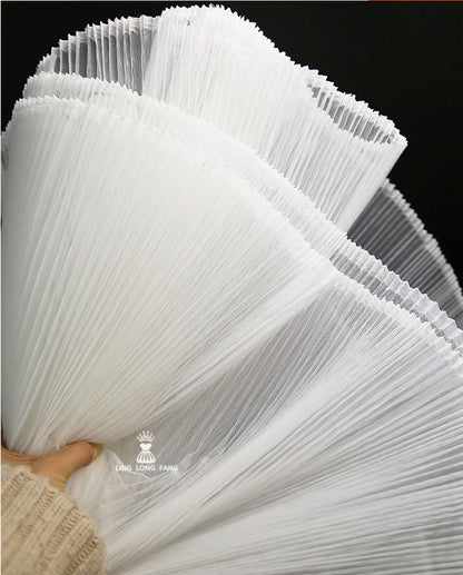 Pleated Hard Yarn Tulle Fabric: 59" Wide Designer Material