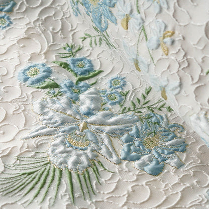 Gold Thread Floral Jacquard Fabric: 3D Texture, 55" Wide