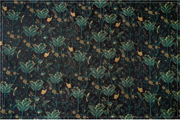 Dark Green Jacquard Fabric: Gold Thread 3D Designer Fabric, 65" Wide