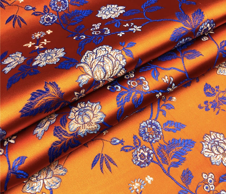 Tissu brocart damassé à motif pivoine : 114 cm de large, rayonne, pour patchwork et couture