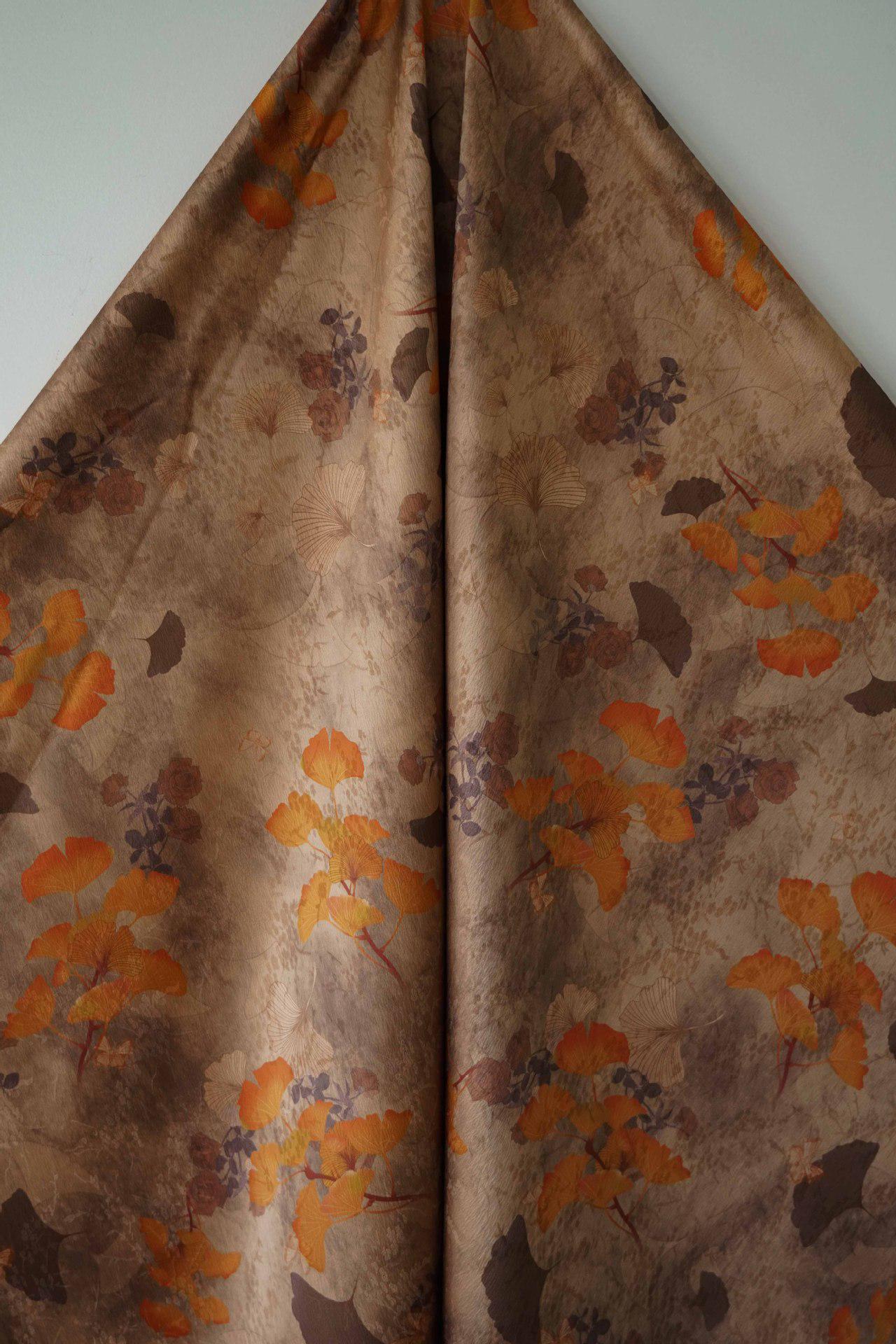 Autumn Leaf Satin Fabric: 59"W Gambiered Canton Gauze