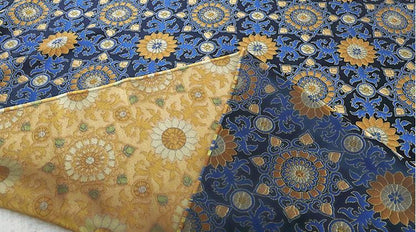 Navy Blue Zen Flower Brocade Fabric: 59" Wide, Upholstery & Costume