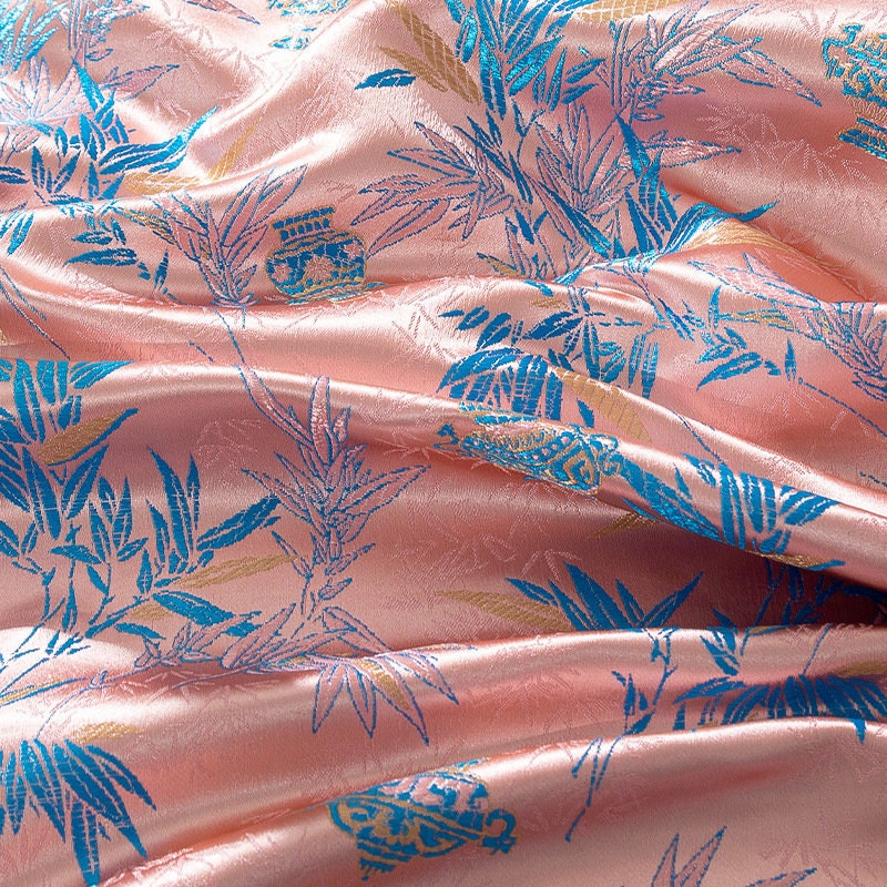 Tissu d'ameublement style tibétain en mélange de rayonne et bambou rose : 75 cm de large