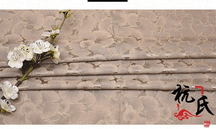 Ginkgo Biloba Silk Brocade Fabric: Cheongsam Cushion Upholstery, 29.5"W