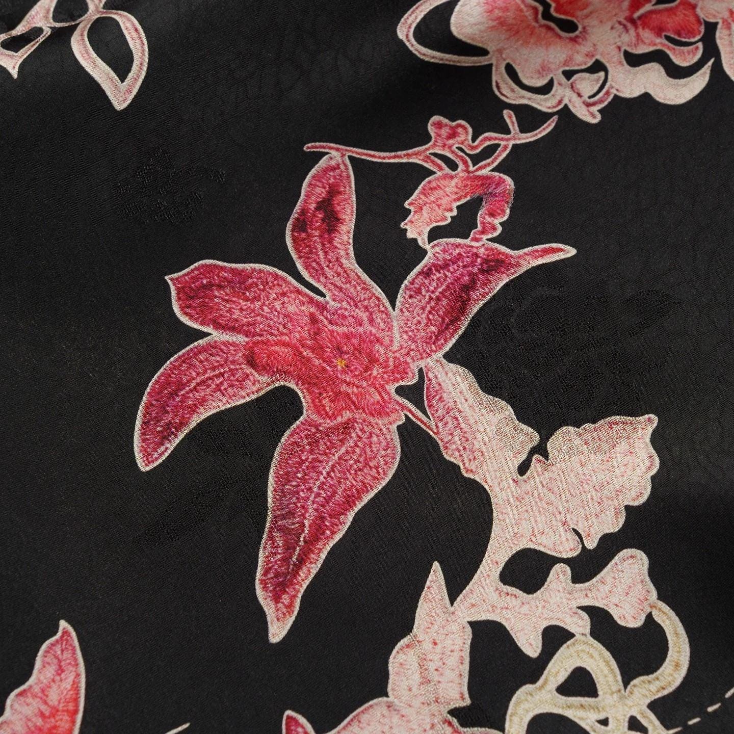 Black Butterfly Floral Xiangyun Silk Fabric ��� Smooth, Skin-Friendly Printed Sandwashed rayo