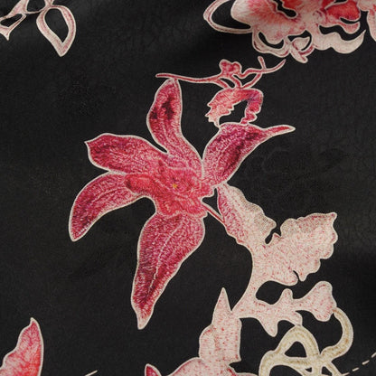 Black Butterfly Floral Xiangyun Silk Fabric ��� Smooth, Skin-Friendly Printed Sandwashed rayo