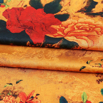 Ancient Chinese Baizi Print Fabric: Polyester Spandex Blend, 59" Wide