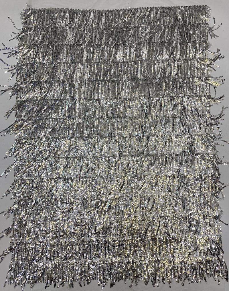 Sequin Tassel Embroidered Fabric: Runway Dress Material (51"W)