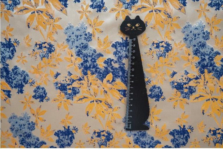 Floral Jacquard Fabric: Oil Painting Style, Blue & Gold, 59" Wide