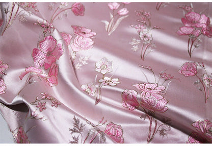 Floral Jacquard Silk Brocade Fabric - Pink Flower Damask (57"W)