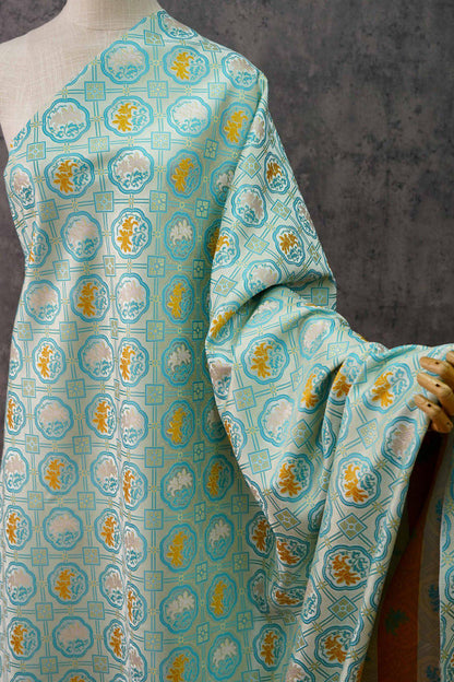 Magnolia Brocade Fabric: Bean Green Chinese Rayon Blend, 64"W
