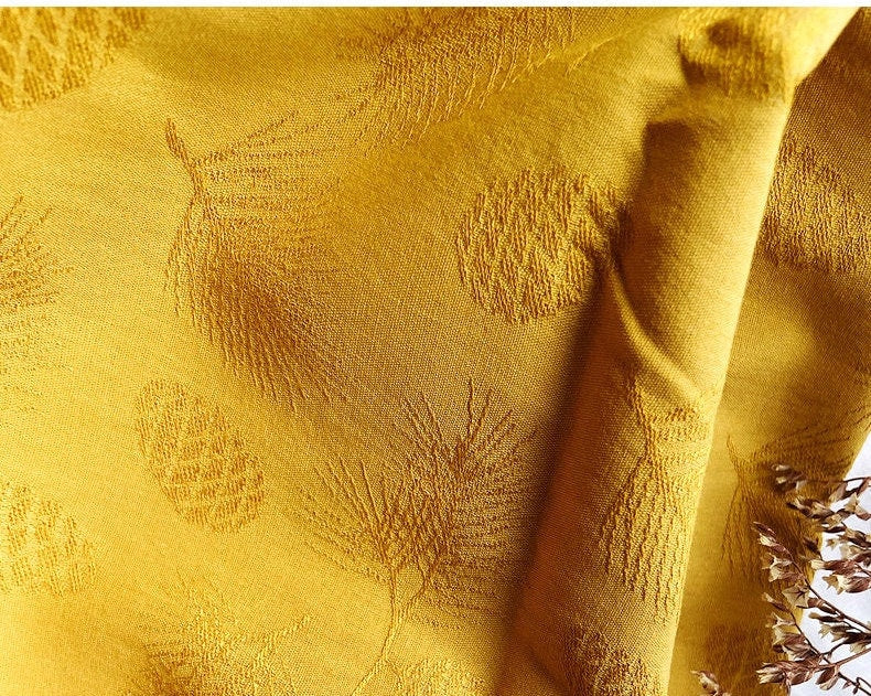 Pine Cone Jacquard Fabric: Vintage Green Upholstery Fabric (By The Meter)