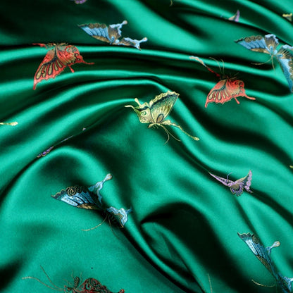 Black Silk Brocade Fabric: Butterfly Floral Jacquard (45"W)