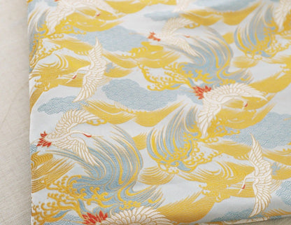 Tissu satin jacquard Crane : 150 cm de large, brocart rétro, couture et ameublement