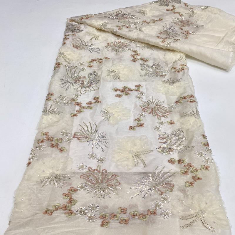 Embroidered Sequin Chiffon Fabric - Colorful Floral Design (45"W)