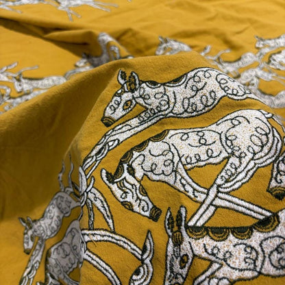 Tissu brodé à motif de cheval au galop (style japonais, lin, large)