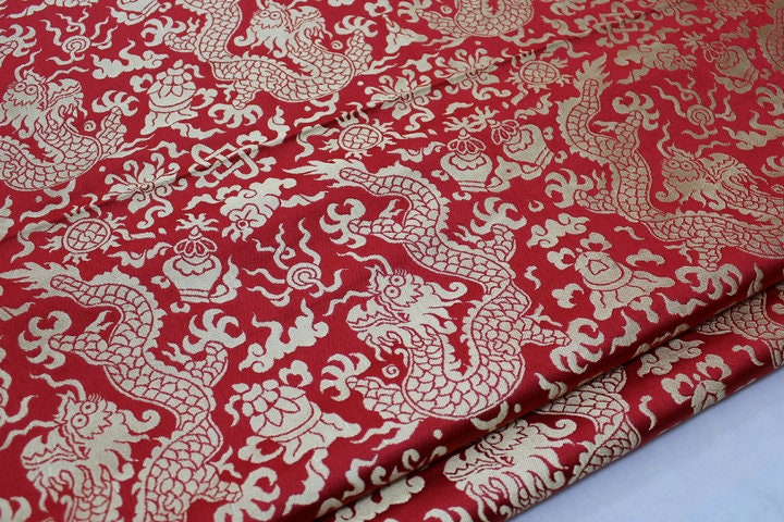 Tissu brocart de soie à motif de dragon chinois : pour costumes et ameublement, 74 cm de large