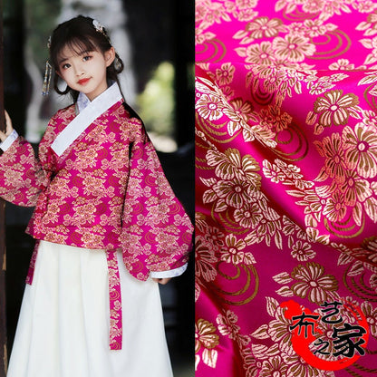 Floral Silk Brocade Fabric: 29.5" Wide, Chinese Wedding Fabric