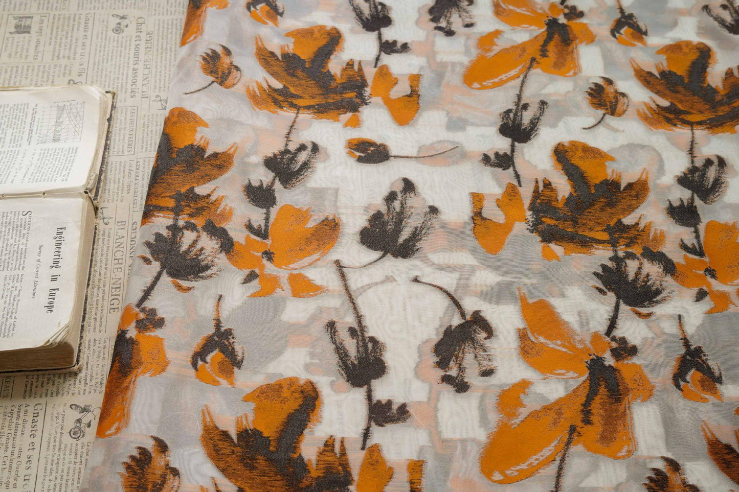 Light Brown 3D Jacquard Organza Fabric: Embossed Texture, 57" Wide