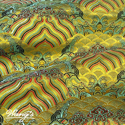 Tissu brocart de soie et rayonne à motif vagues océaniques : Jacquard traditionnel (29,5 po/75 cm)