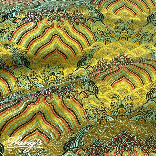 Tissu brocart de soie et rayonne à motif vagues océaniques : Jacquard traditionnel (29,5 po/75 cm)