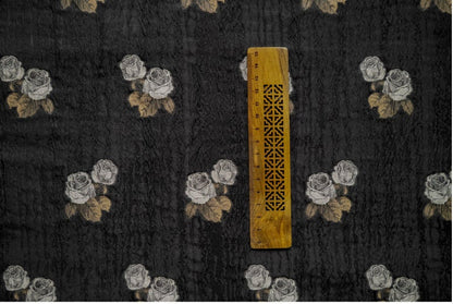 Tissu d'ameublement noir à motif rose en relief, texture craquelée, 150 cm de large, tissu à réaliser soi-même