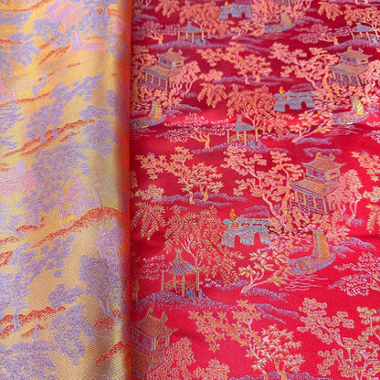 Ancient Chinese Brocade Fabric: 59"W Damask Pattern, Upholstery & Sewing