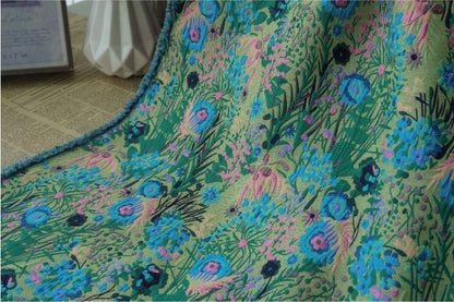 Floral Jacquard Woven Fabric: Reversible 3D Green Flower Pattern, 54"W