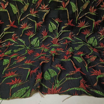 Black Embossed Jacquard Fabric: Gold Thread Yarn-Dyed Design, 55"W