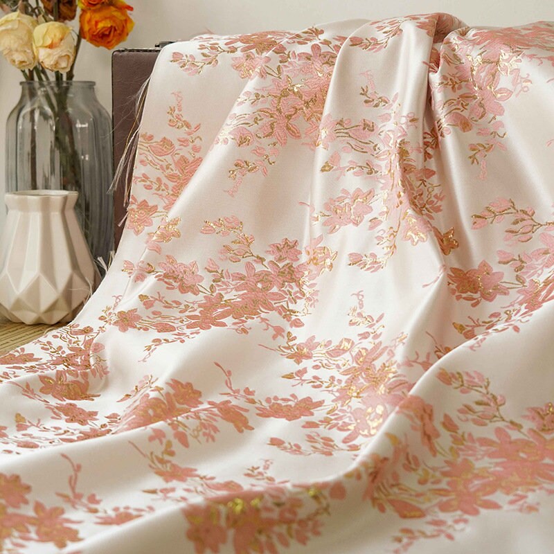 Gold Thread Floral Jacquard Fabric: 3D Texture Upholstery, 58"W