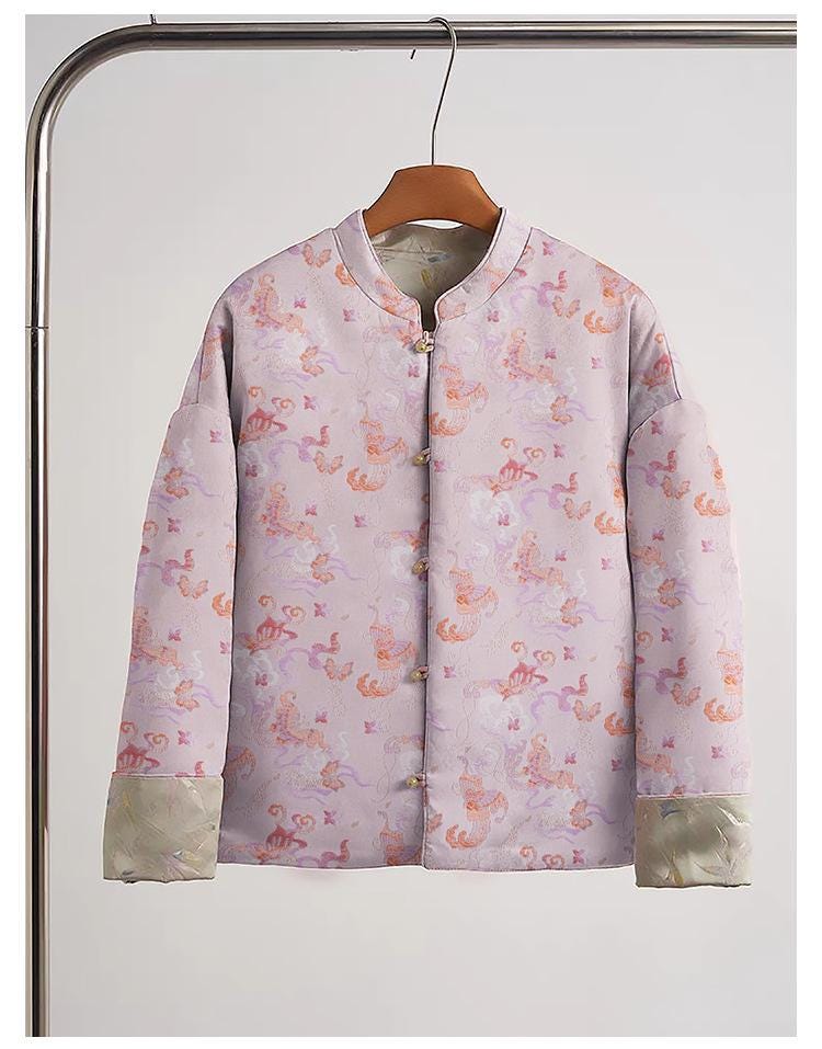Tissu de kimono Nishijin rose clair : brocart papillon à fil d'or (59" de large)