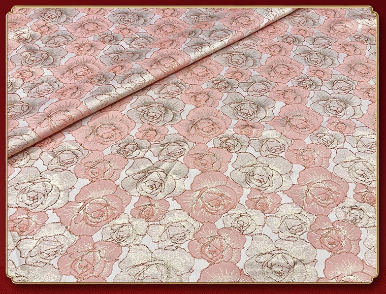 Rose Jacquard Brocade Fabric: 59"W Satin Damask, Antique Cheongsam Sewing
