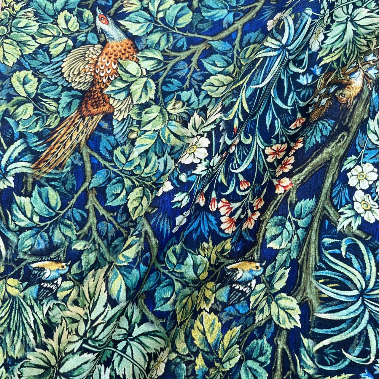1960s Cotton Fabric: Bird & Floral Print, 59" Wide