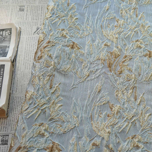 3D Embossed Abstract Floral Yarn-Dyed Fashion Fabric, 56" Wide
