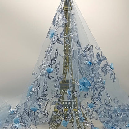 Foil Flower 3D Embroidery Mesh Fabric ��� Bridal Wedding Veil, By Th