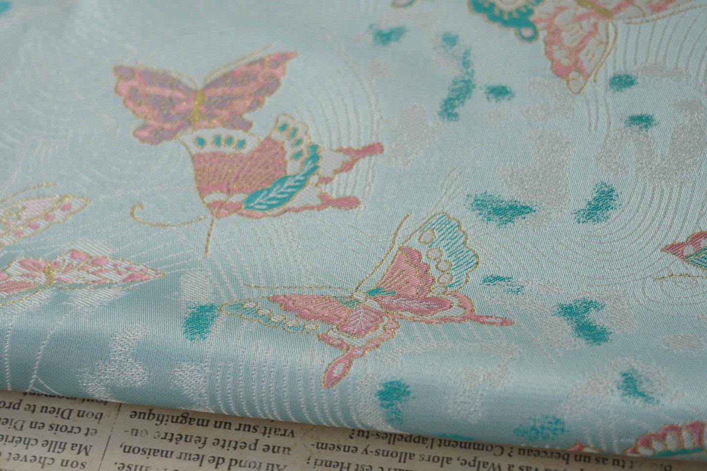 Butterfly Jacquard Fabric: Gold Thread Polyester Rayon Blend, 57"W
