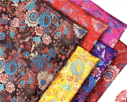 Chrysanthemum Silk Brocade Fabric: Colorful Cheongsam Qipao Material (29.5"W)