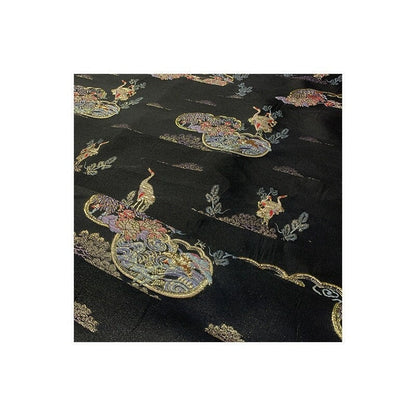 Black Crane Brocade Fabric with Gold Thread - 57"W Rayon Jacquard