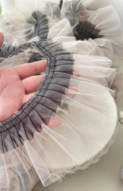 Sheer Pleated 3D Ruffle Mesh Fabric, Stiff Texture, Designer Gown Material