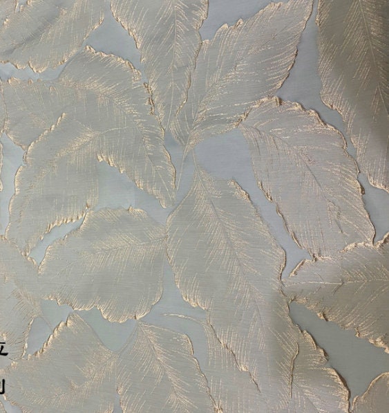 Gold Thread Leaf Jacquard Fabric: 3D Texture Upholstery, Prom Dress Sewing (55" W)