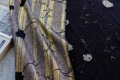 Retro Floral Chenille Jacquard Upholstery Fabric - Gold Thread, 60" Wide