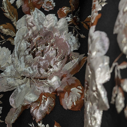 Gold Thread Floral Jacquard Fabric: 3D Texture Upholstery, 56"W