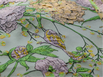 Embossed Jacquard Fabric: 3D Birds and Flowers, 55" Wide