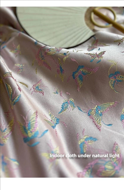 Pink Silk Brocade Fabric: Butterfly Floral Jacquard, 59"W