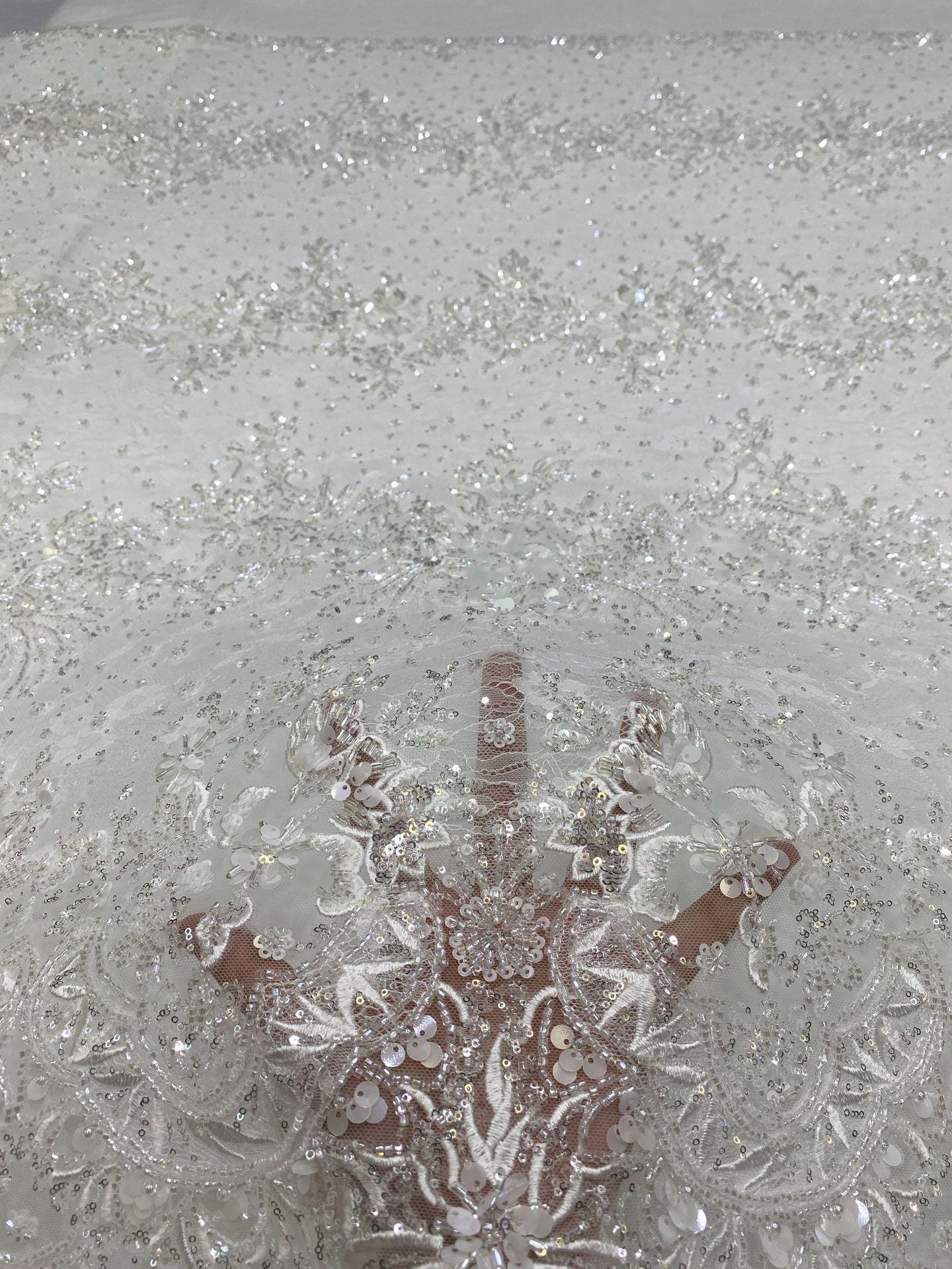 Tissu en dentelle brodée de perles : voile de mariée de 127 cm (50 pouces), accessoires à faire soi-même