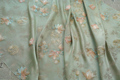 Silk Brocade Fabric: 59"W Peony Pattern for Cheongsam, Robes, Upholstery