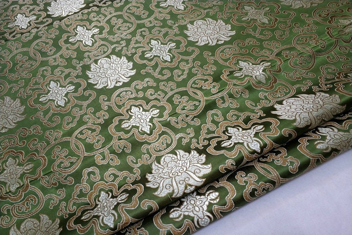 Chinese Medallion Brocade Fabric: 35" Wide, Silk Blend